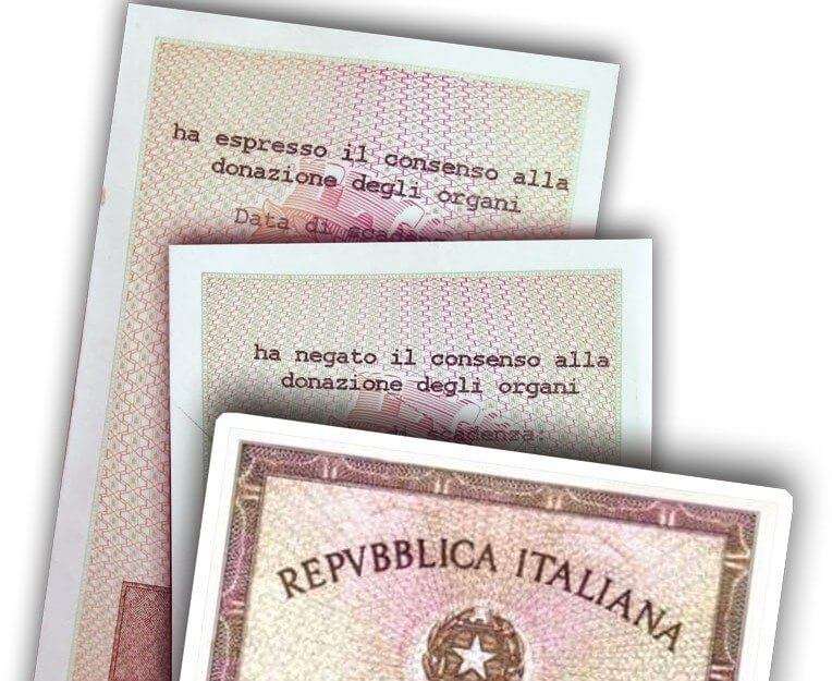 carta identità donazione organi
