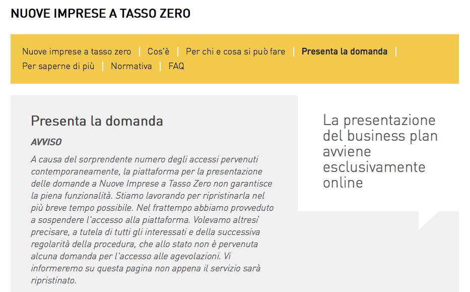 Sito Invitalia nuove imprese a tasso zero