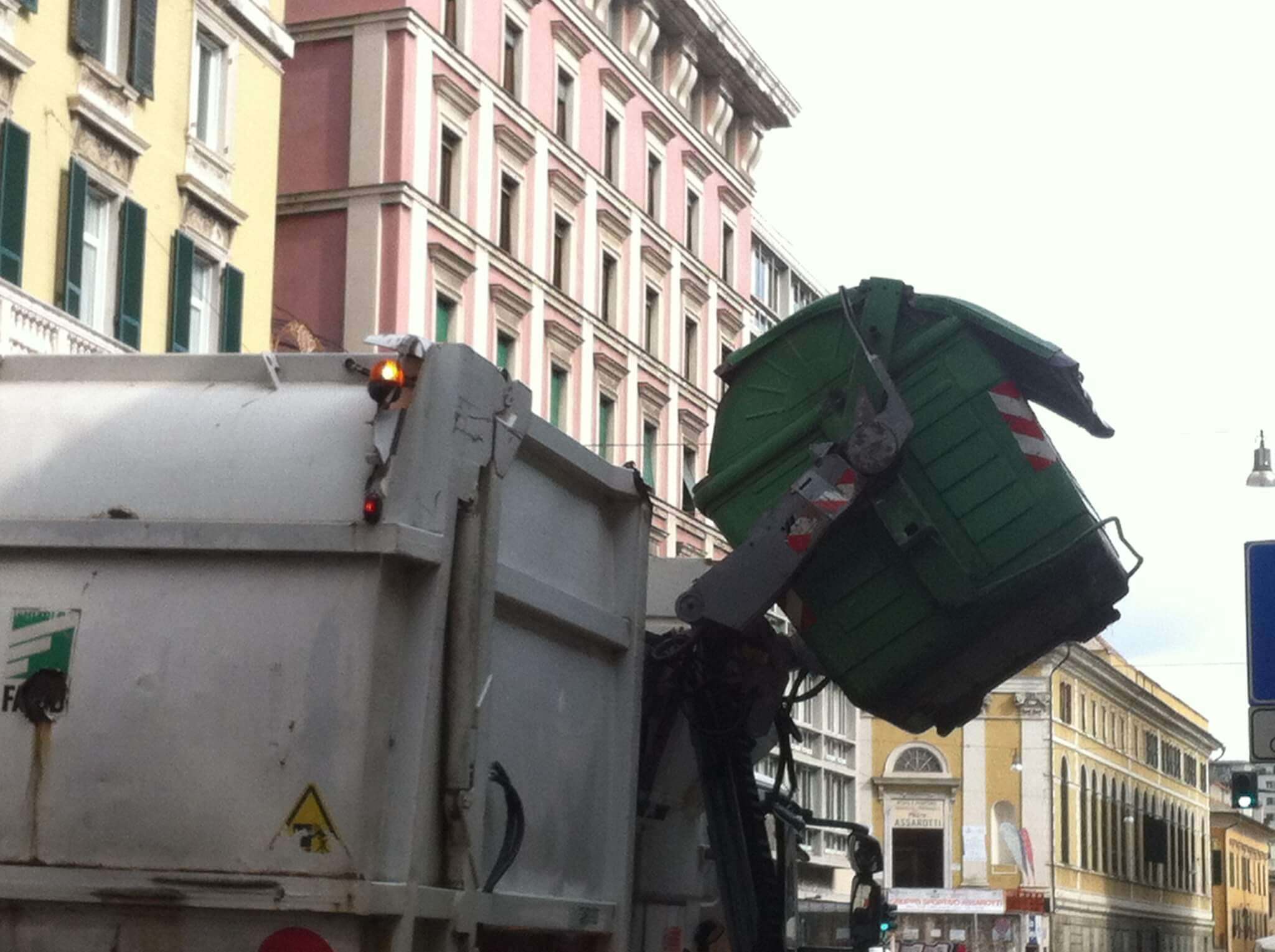 camion spazzatura, rifiuti, bidone