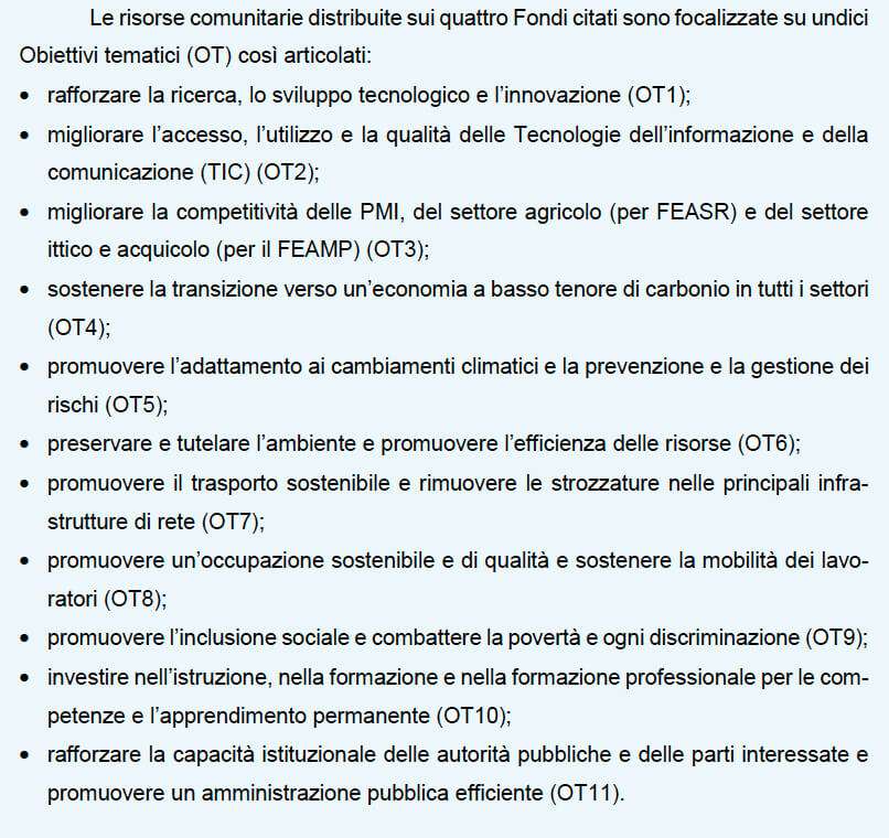Obiettivi tematici fondi europei