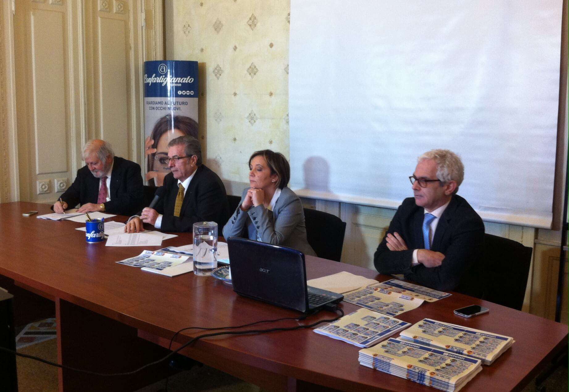 Presentazione del rating, da destra Luca Costi, Stefania Multari, Giancarlo Grasso, Felice Negri
