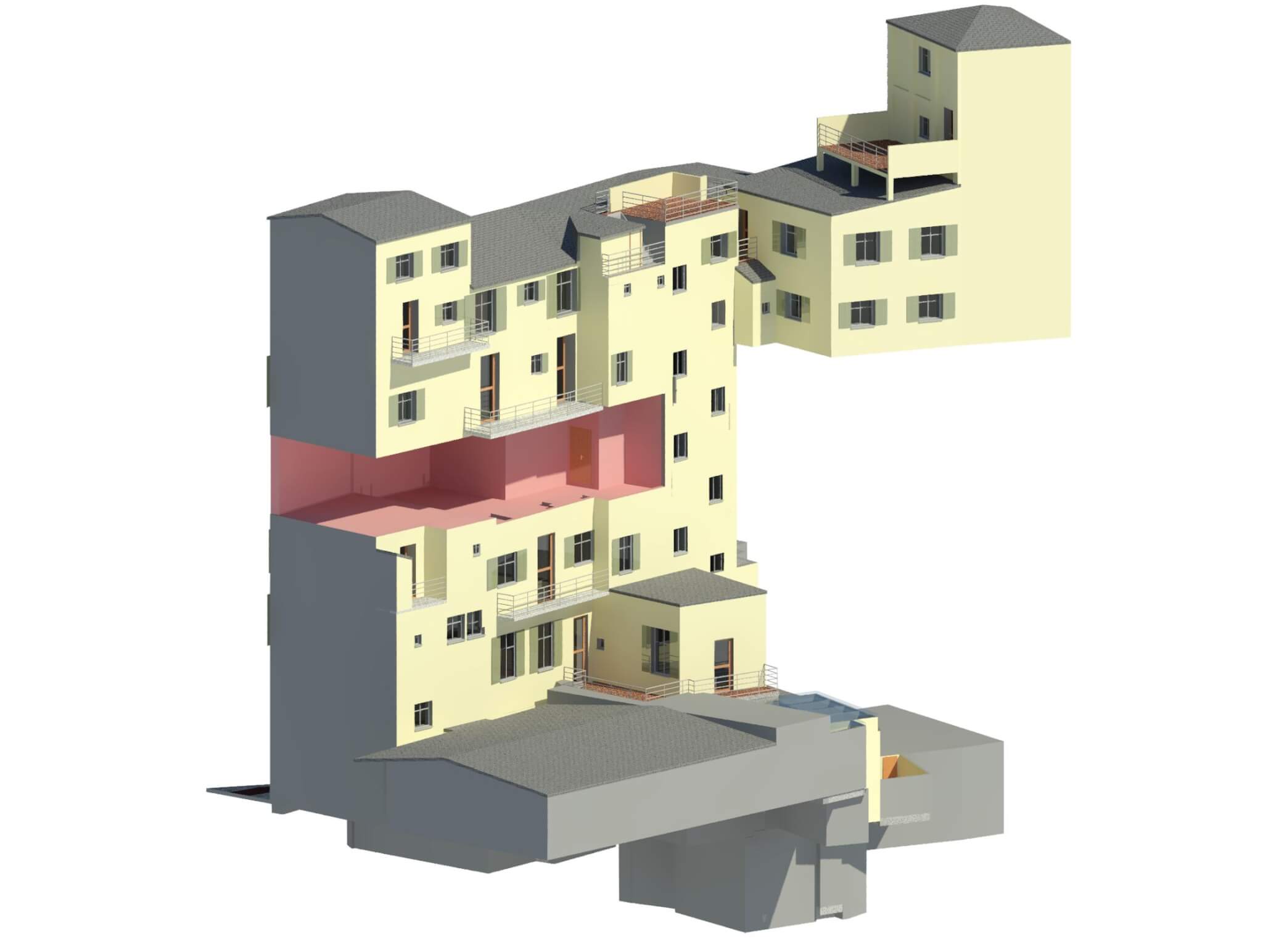 fig2_vista assonometrica del secondo prospetto del condominio