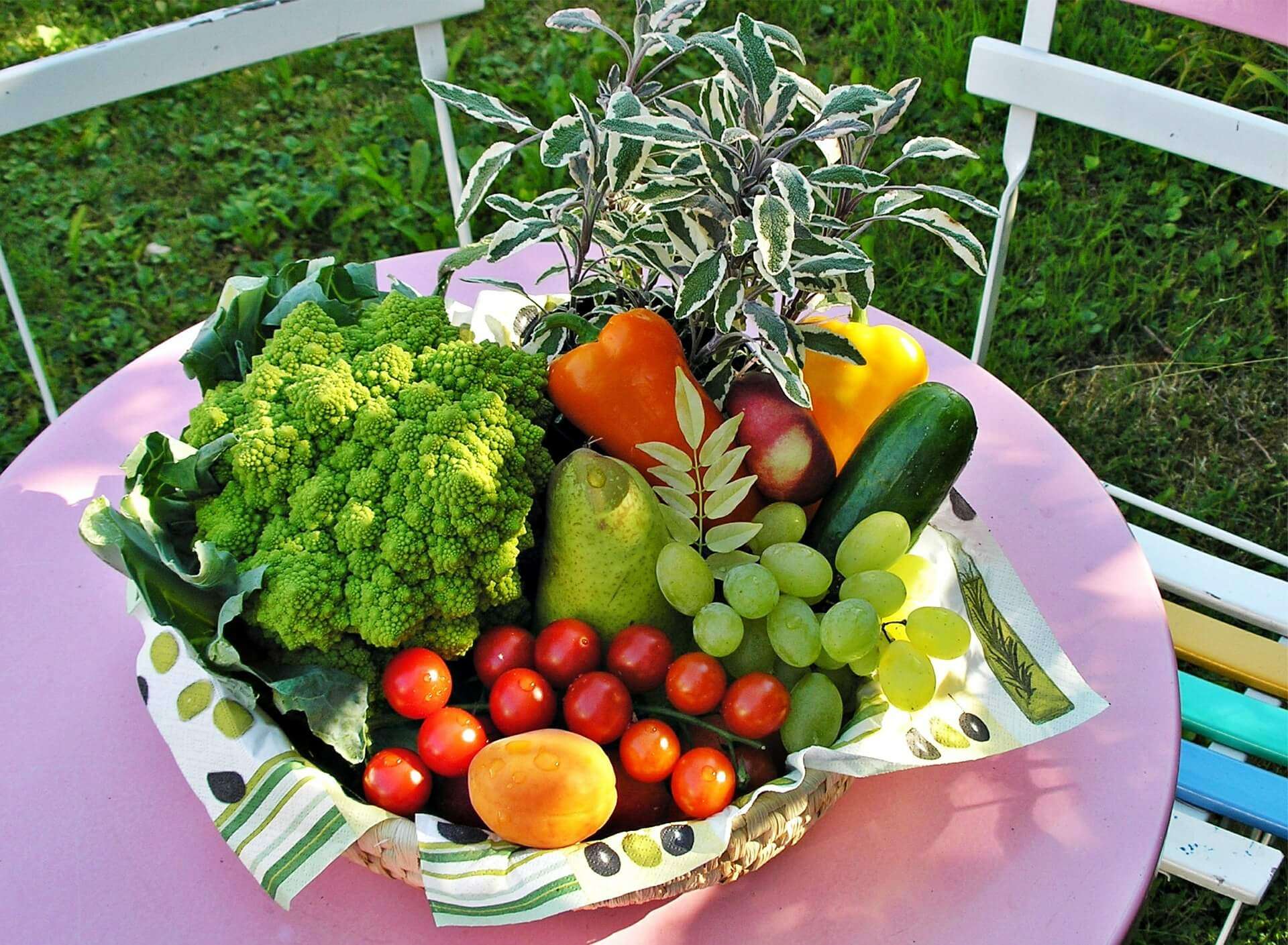 agriturismo, cesta di frutta, verdura