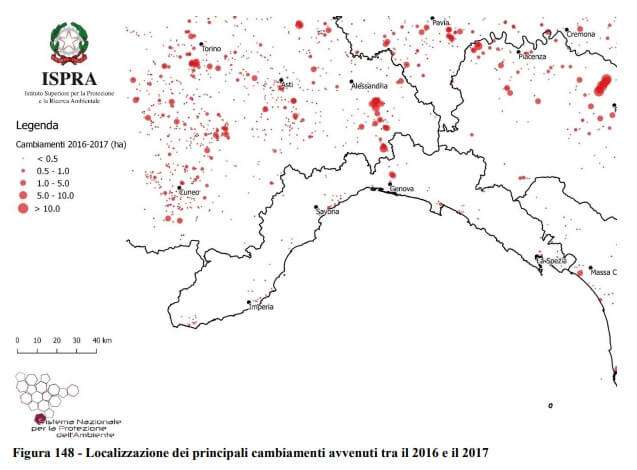 Localizzazione dei principali cambiamenti avvenuti tra 2016 e 2017