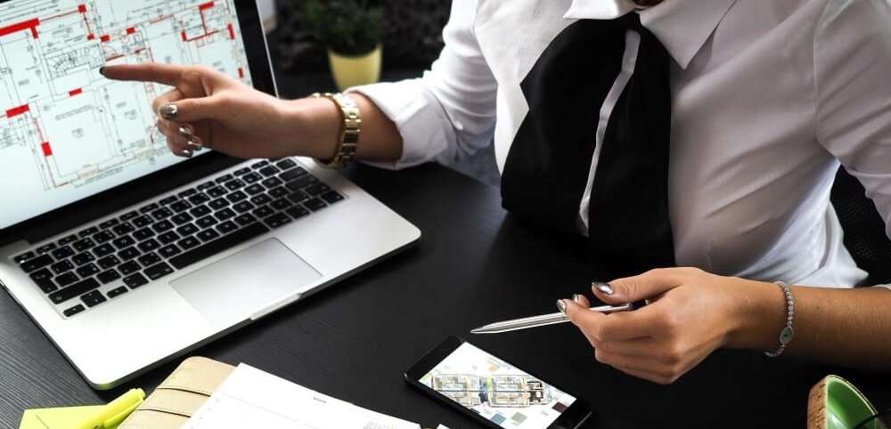 business, woman, laptop, plans