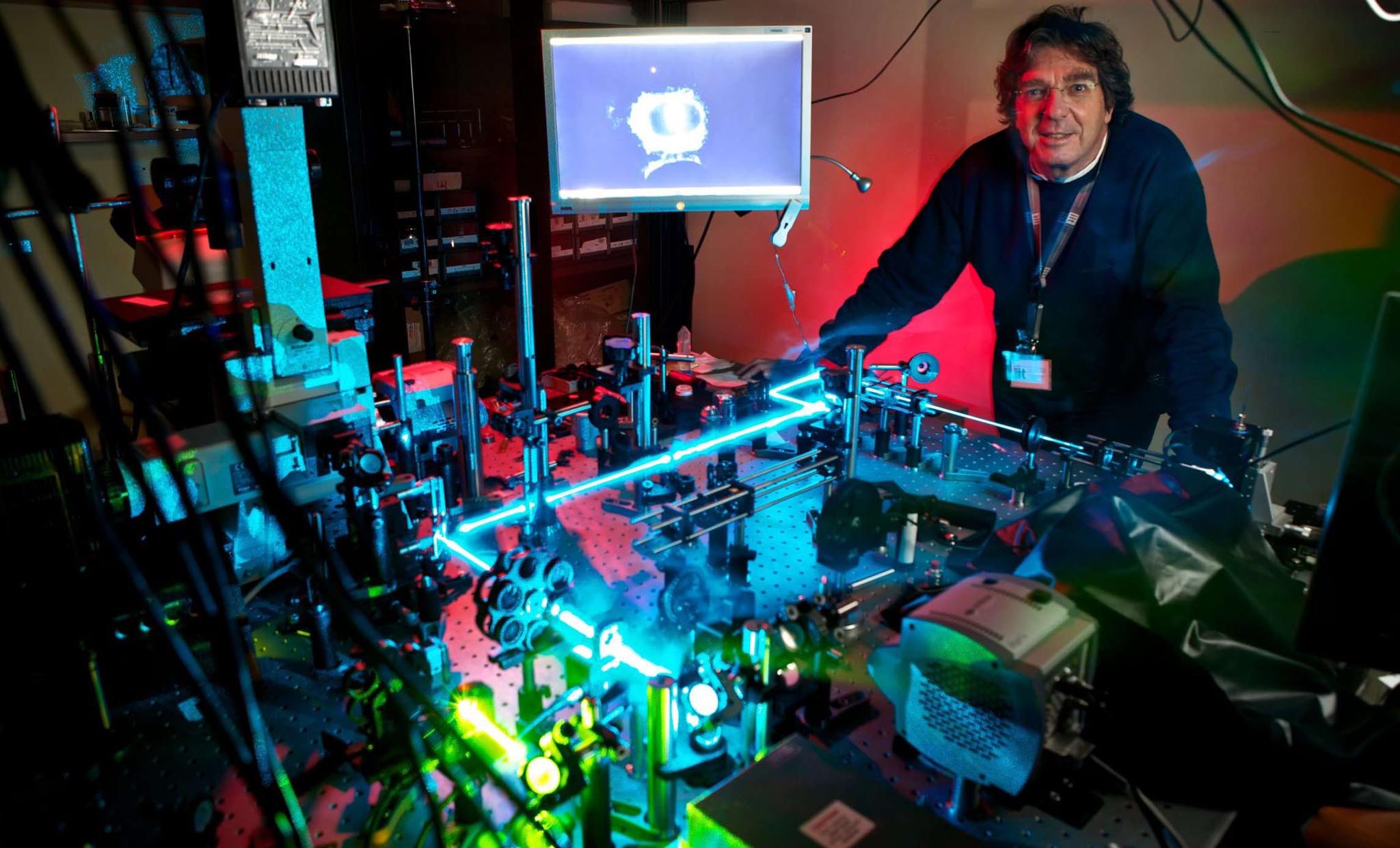 Alberto Diaspro, head of  Nanophysics Department at IIT.Here with an optical table