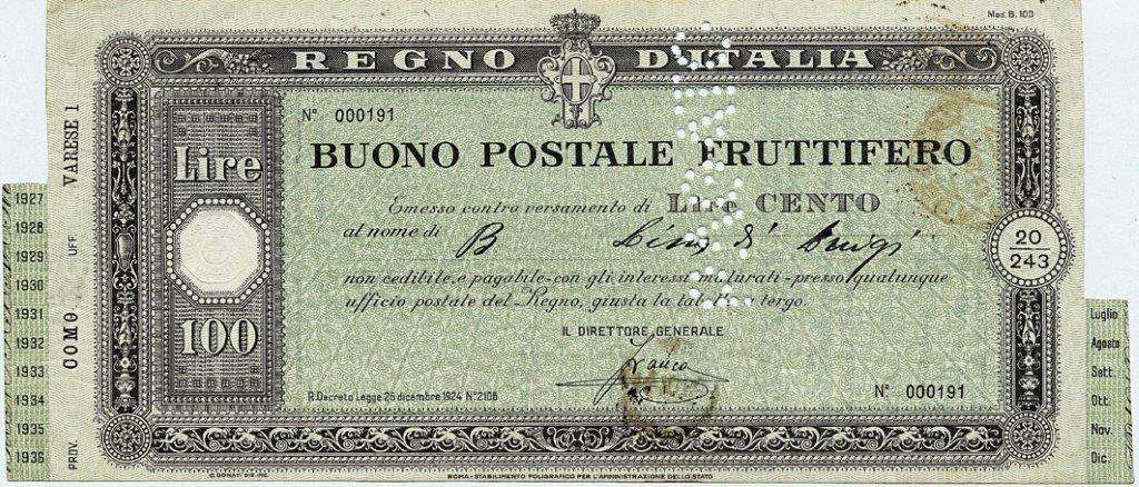 Buono ED Postale Fruttifero100 lire 1927 (PTI-F-003653-0000)