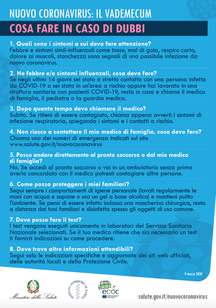 coronavirus cosa fare in caso di dubbi