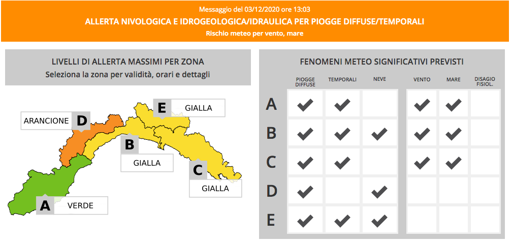 allerta pioggia e neve