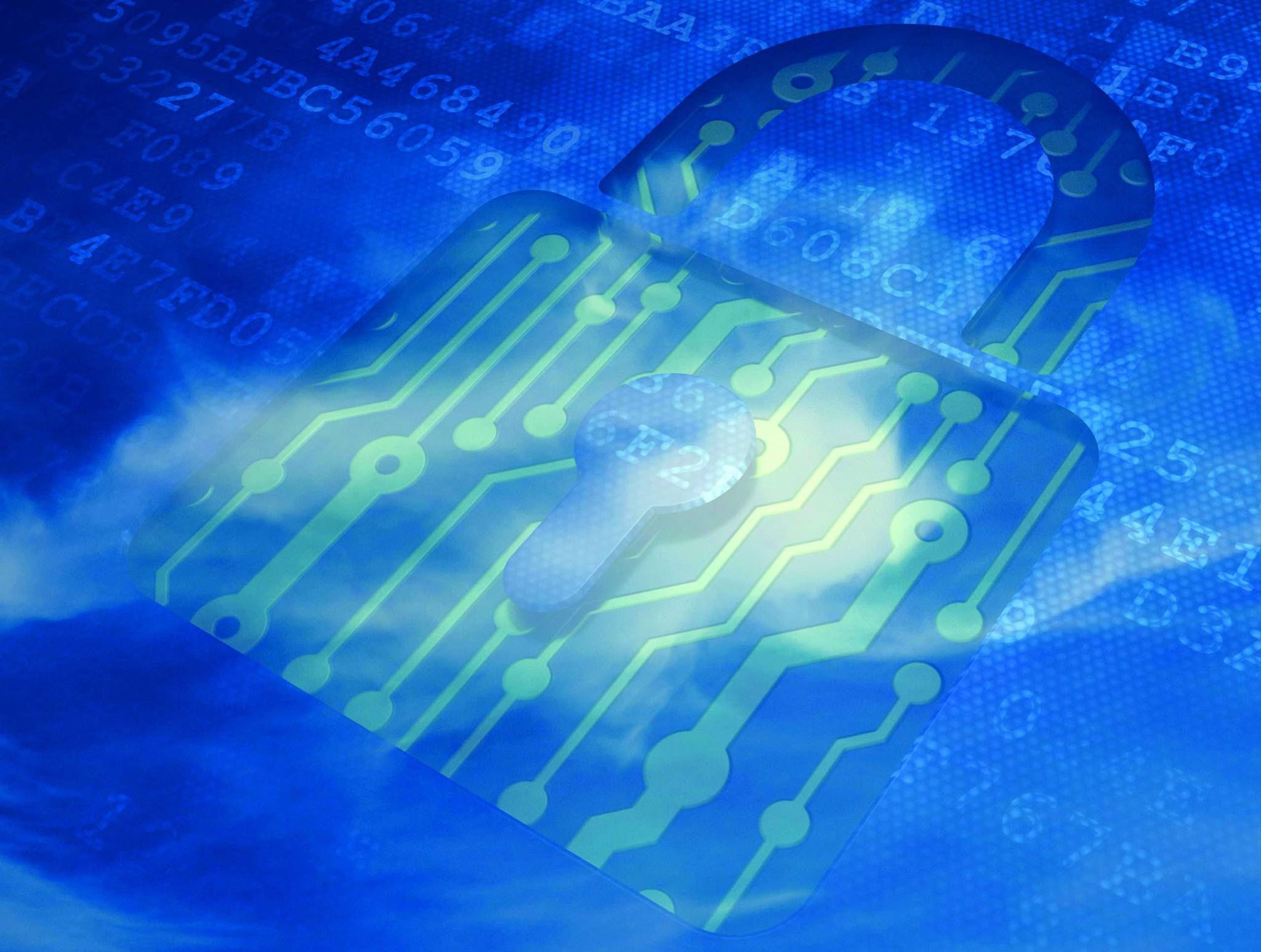 Privacy concept: Closed Padlock on digital screen background