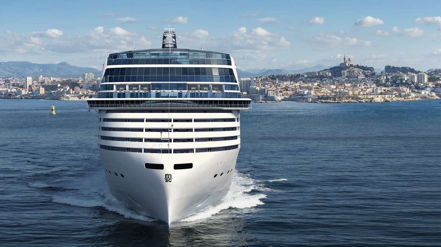 MSC World Europa with her signature 90-degree plumb bow (1)
