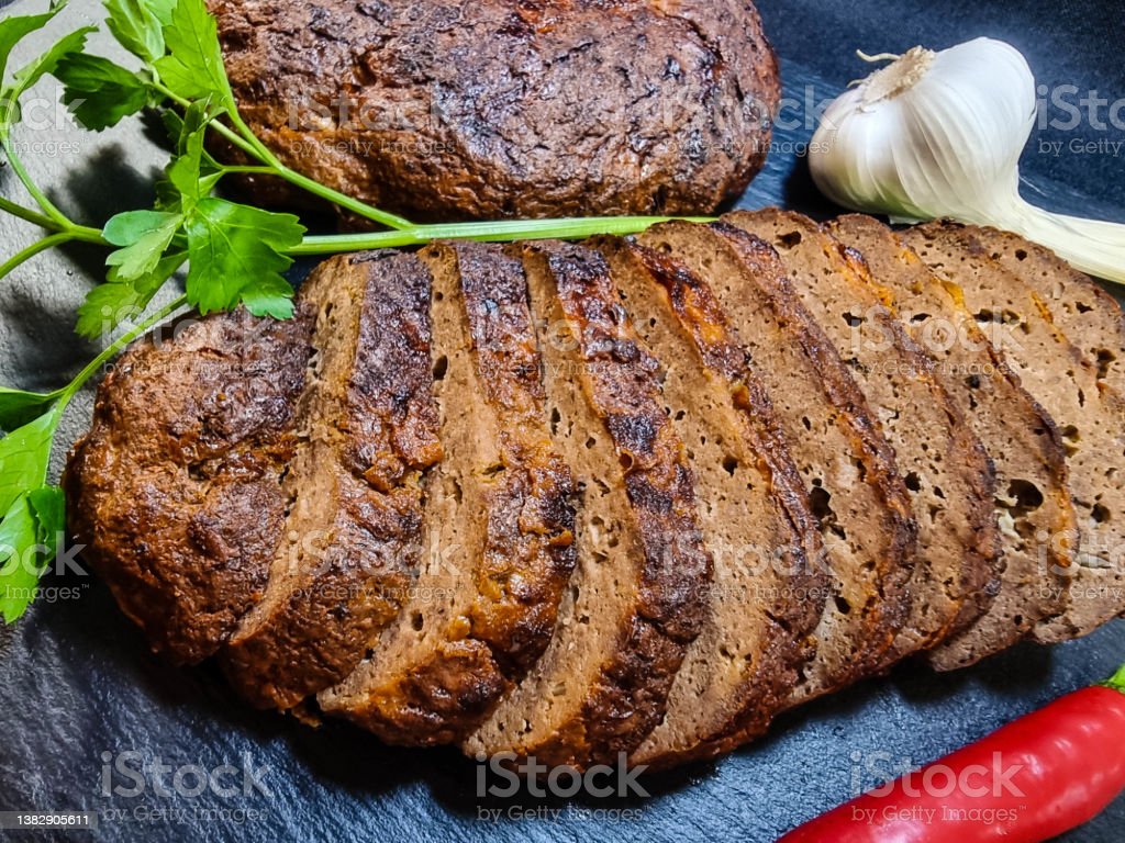 Traditional German cuisine meatloaf with vegetables